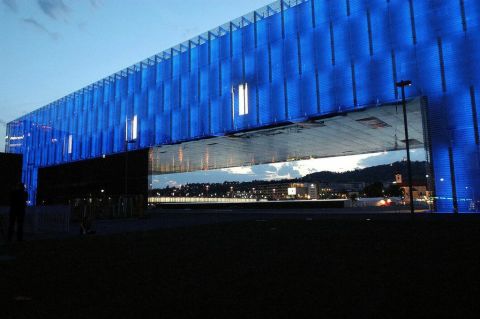 The LENTOS Kunstmuseum in Linz, Austria, lights up for the 2012 World Autism Awareness Day.