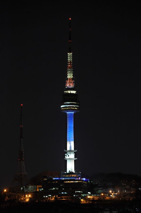 The North Seoul Tower in Seoul, South Korea, lights up blue for the 2012 World Autism Awareness Day. 