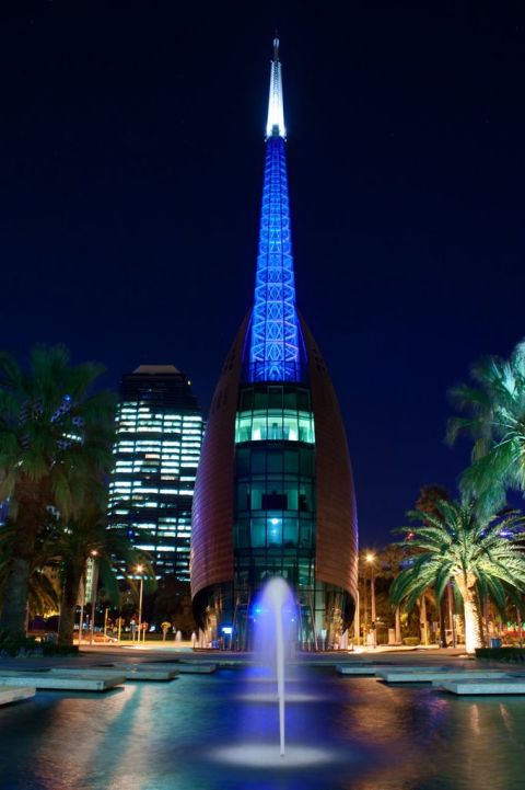 The Swan Bell Tower in Perth, Australia, lights up blue for the 2012 World Autism Awareness Day.