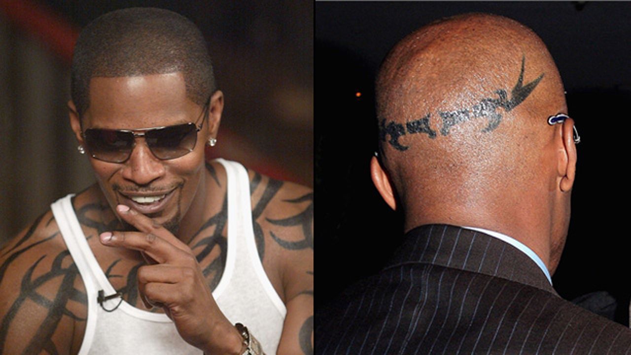 Oscar-winner and recording artist Jamie Foxx has tribal tattoos on his body and the back of his head. 