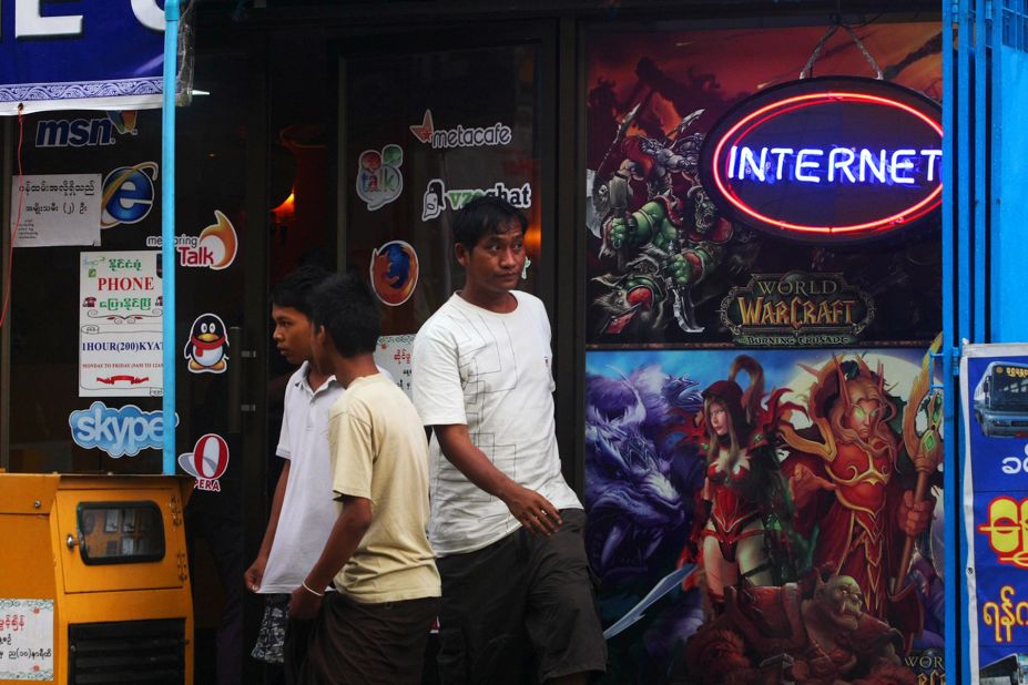 Myanmar has lots of Internet cafes. The connections are just brutally slow. Mobile phones are more popular than the Internet. In June, US$15 SIM cards for mobile phones are expected to be made available to foreigners.