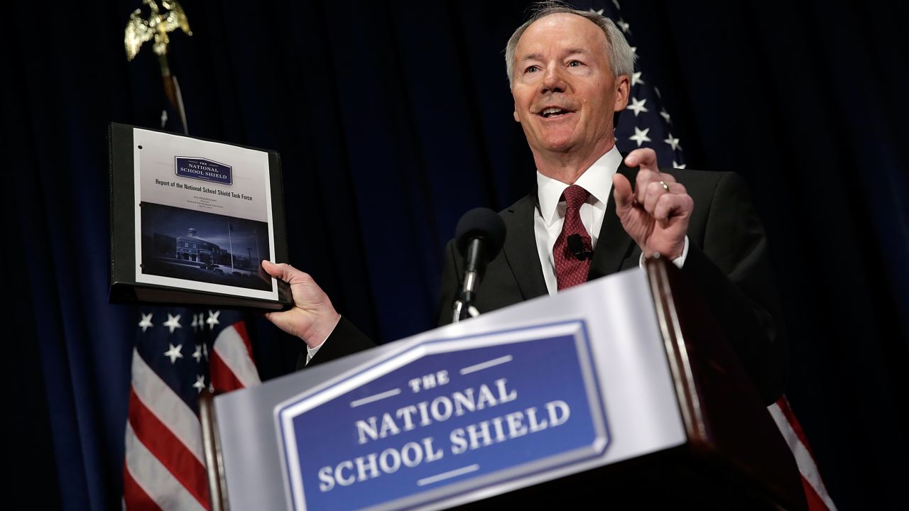Former U.S. Rep. Asa Hutchinson announces the recommendations of the NRA backed National School Shield Program regarding school security during a press conference April 2, 2013 at the National Press Club in Washington, DC. 
