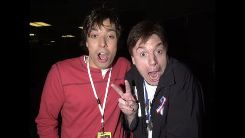 Fallon and Mike Myers backstage during the Concert for New York City at Madison Square Garden in New York in October 2001.