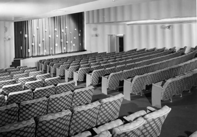 In 1955, long before ship-board movie theaters were commonplace, the SS United States showed films in the popular CinemaScope widescreen format.