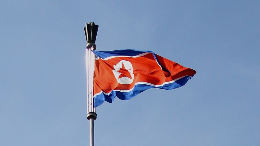 PYONGYANG, NORTH KOREA - APRIL 02: A national flag waves on Parliament roof on April 2, 2011 in Pyongyang, North Korea. Pyongyang is the capital city of North Korea and the population is about 2,500,000. (Photo by Feng Li/Getty Images)