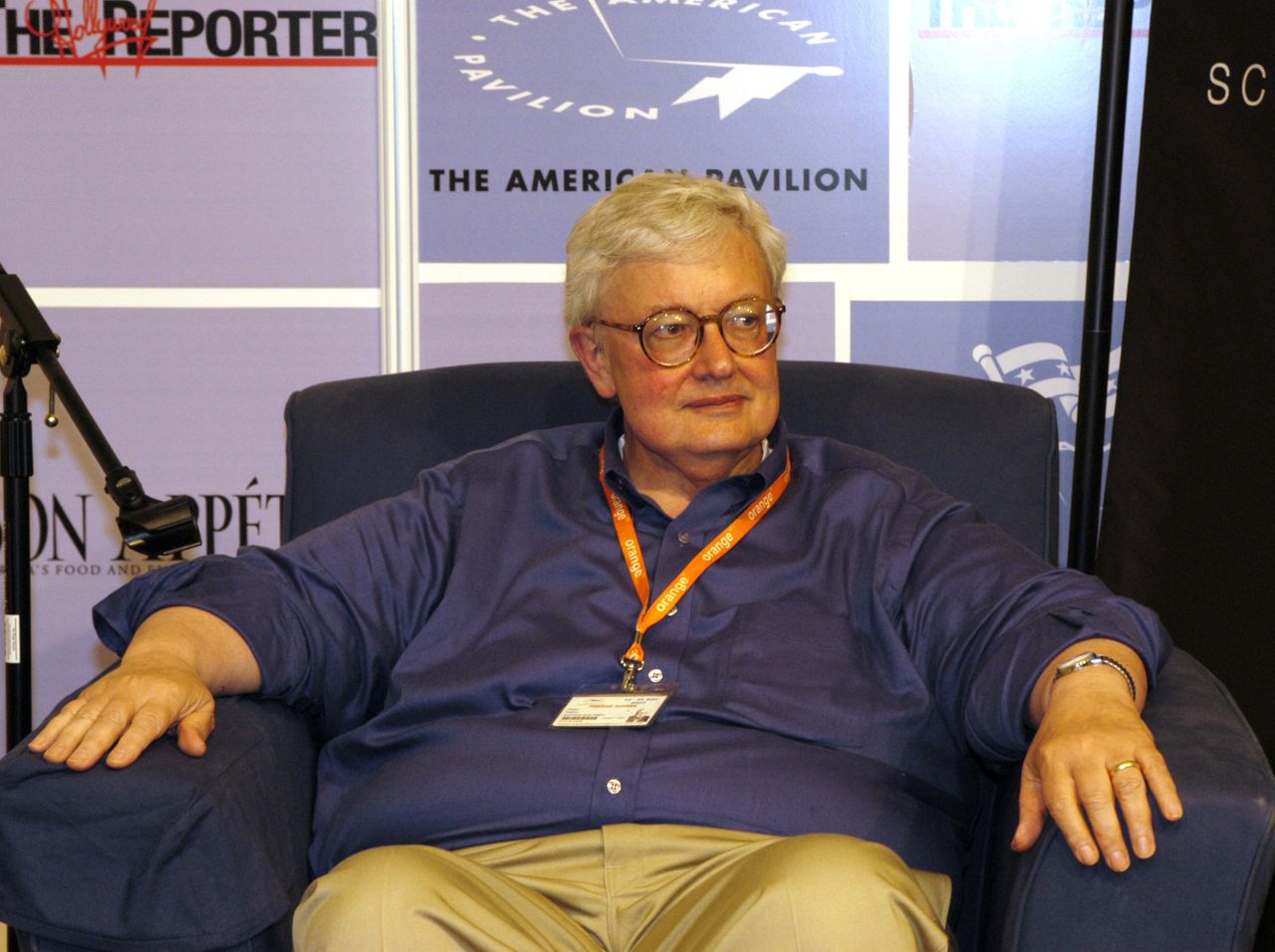 Ebert at the 2003 Cannes Film Festival Roundtable at the American Pavilion in Cannes, France.