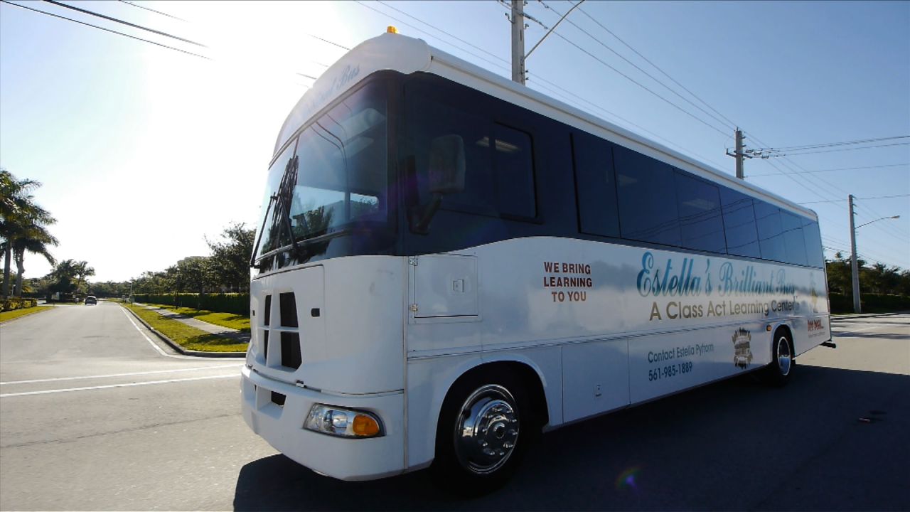 Estella's Brilliant Bus travels to schools, shelters and community centers throughout  Palm Beach County, Florida.