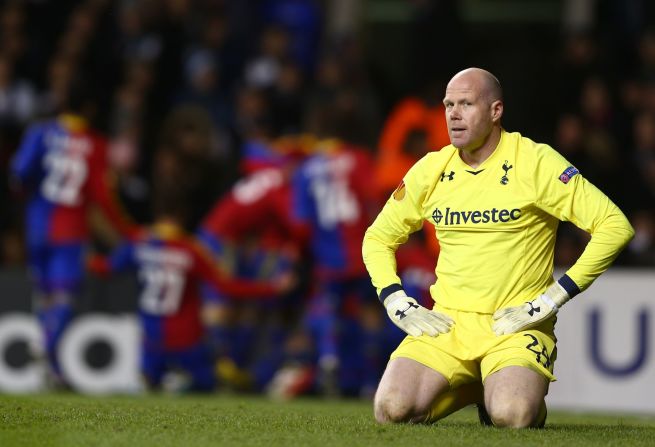 Tottenham goalkeeper Brad Friedel was left in shock after Basel grabbed its second of the game just five minutes later when Fabian Frei headed home to claim another away goal.