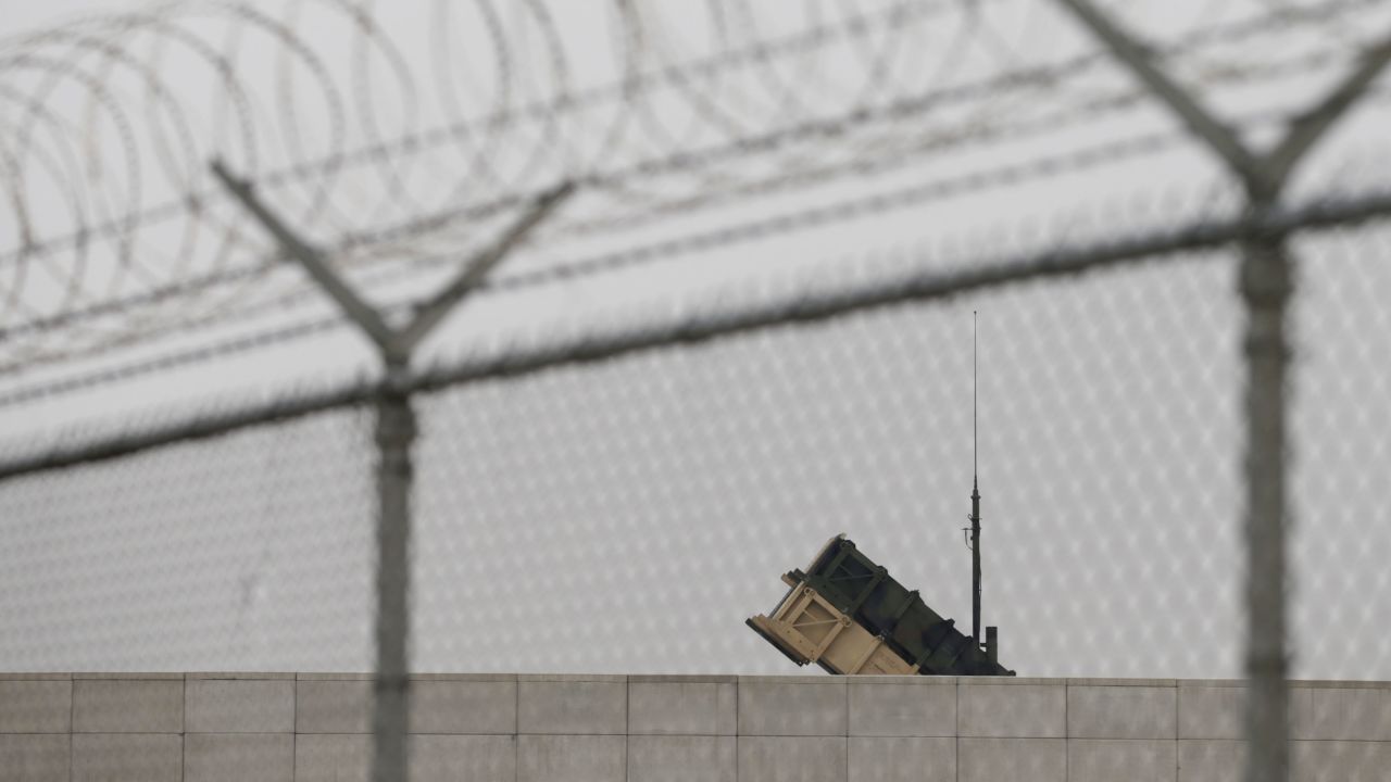 A U.S. Army Patriot missile battery is visible at the U.S. Osan Air Base in South Korea on Friday, April 5.