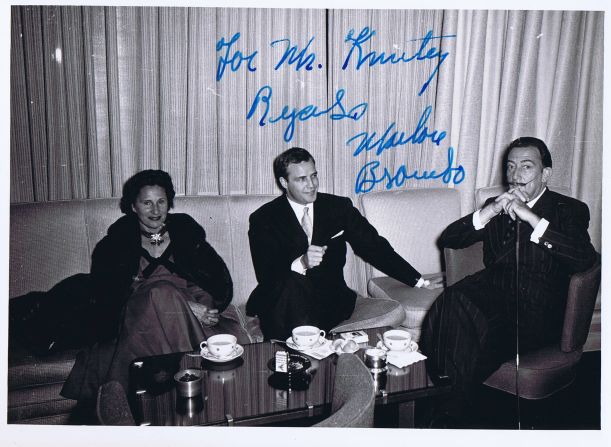 Actor Marlon Brando signed this photo of himself aboard the ship with artist Salvador Dali.