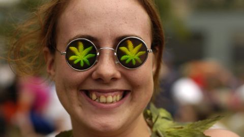 A woman celebrates a drug-policy reform rally in Seattle, Washington.
