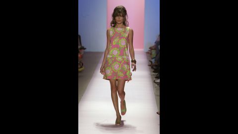 A model wears an iconic "Lilly" dress at the Lilly Pulitzer Couture Spring 2005 fashion show in September 2004 in New York City.