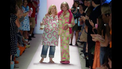 Pulitzer, right, walks down the runway at the spring 2005 show.