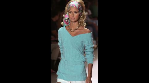 A model wears a bright patterned headscarf during the 2005 show.