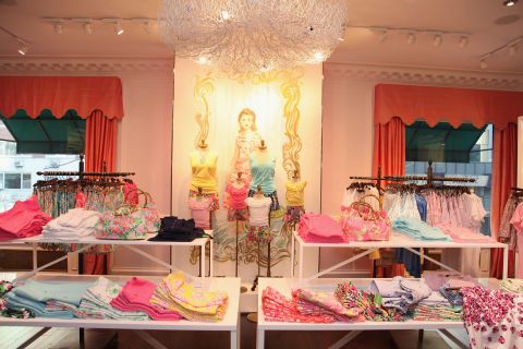 The designer's shirts and bags are on display during The NYNatives.Com Lilly Pulitzer Shop & Share in April 2012 in New York.