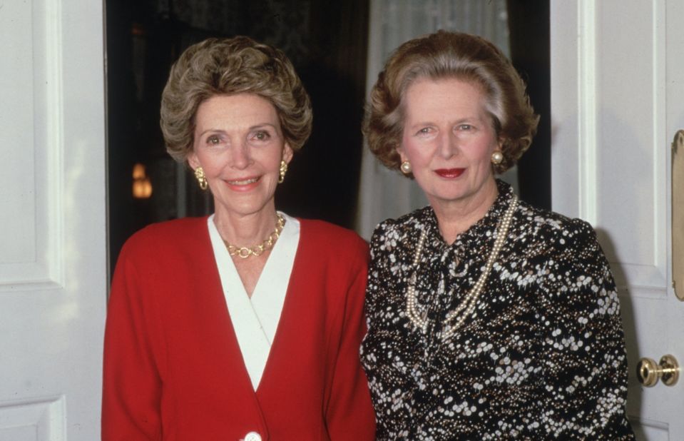 First lady Nancy Reagan meets Thatcher at No. 10 Downing St. in July 1986.