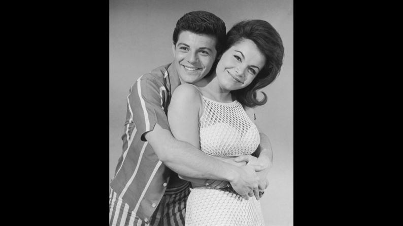 Funicello and Frankie Avalon, here in 1962, co-starred in several films together, including "Beach Party," "Muscle Beach Party" and "Bikini Beach."