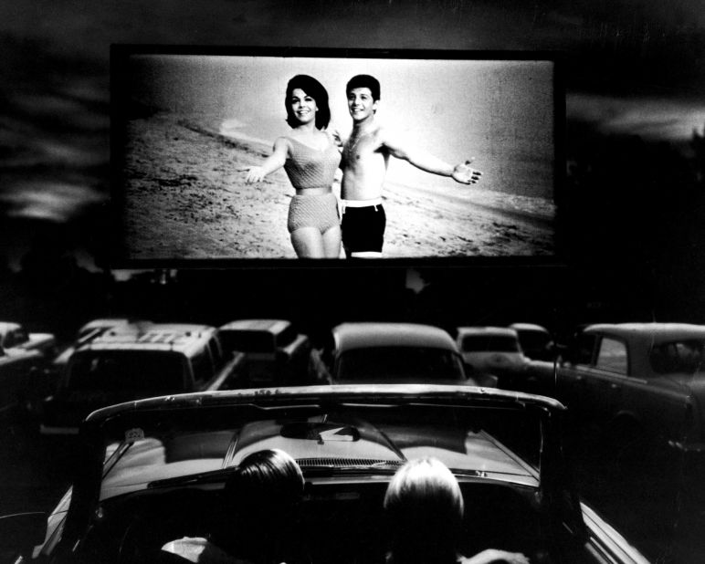 Funicello and Avalon appear in "Beach Blanket Bingo," shown at a drive-in movie theater.
