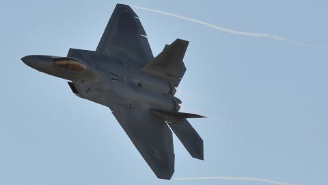 A U.S. Air Force F-22 Raptor roars through the sky during the Australian International Airshow in Melbourne on March 1.
