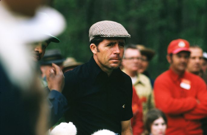 Player in action in the 1972 Masters at Augusta which was won by his great rival Nicklaus.