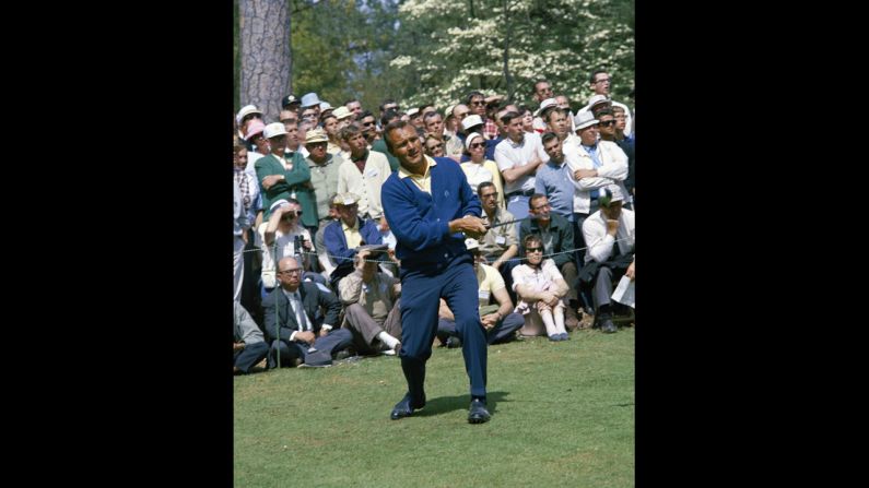 Arnold Palmer teeing off at the 1960 Masters tournament. The American's victories  at the 1961 and 1962 Open Championship helped revive interest in the sport's oldest and most prestigious trophy.<br /><br />"I would like to be remembered for bringing golf to a worldwide audience," Palmer, who was known for his stylish presence on the course, <a href="index.php?page=&url=http%3A%2F%2Fedition.cnn.com%2F2012%2F07%2F19%2Fsport%2Fgolf%2Fgolf-palmer-legend-trailblazer%2Findex.html">told CNN in 2012</a>.<br /><br />"I liked a sharp crease in my slacks, my shoes polished to shine, while my shirts were conservative with a straight collar. It was a style I stuck with for most of my career."