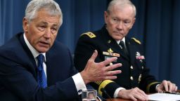ARLINGTON, VA - APRIL 10: U.S. Defense Secretary Chuck Hagel (L), and Chairman of the Joint Chiefs of Staff Gen. Martin Dempsey talk about the Defense Department's FY2014 budget request during a briefing at the Pentagon, April 10, 2013 in Arlington, Virginia. Hagel also spoke about the ongoing situation with North Korea. (Photo by Mark Wilson/Getty Images)