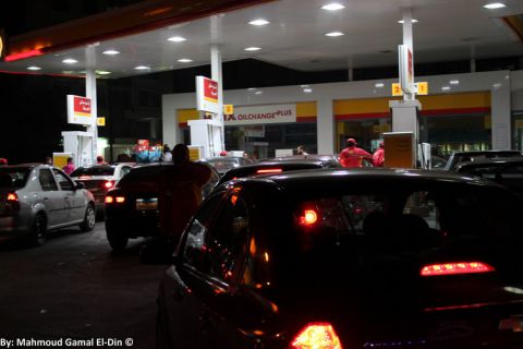 Cars queue for gas at a petrol station in following shortages of subsidized diesel are creating a fuel shortage. Picture by iReporter Mahmoud Gamal El-Din.