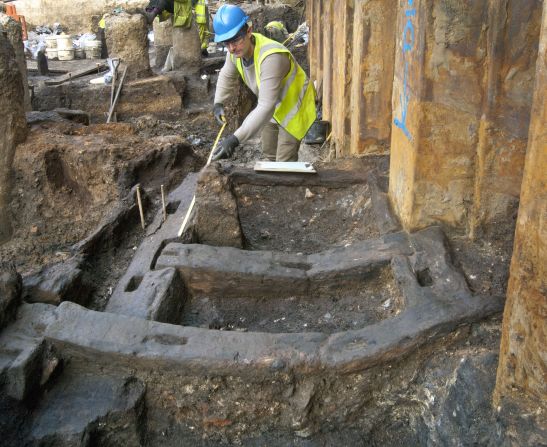 Timber foundation beams from a Roman building.