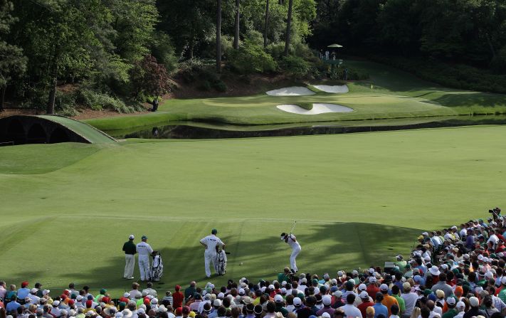Here Bubba Watson hits his tee shot on the 12th hole -- known as "Golden Bell" -- on his way to victory at the 2012 Masters, which was his first major title.