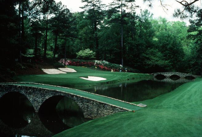 The "Amen Corner" name was first used in 1958 by author Herbert Warren Wind, and refers to the second shot at the 11th, the whole of the 12th (pictured here) and the tee shot at 13.