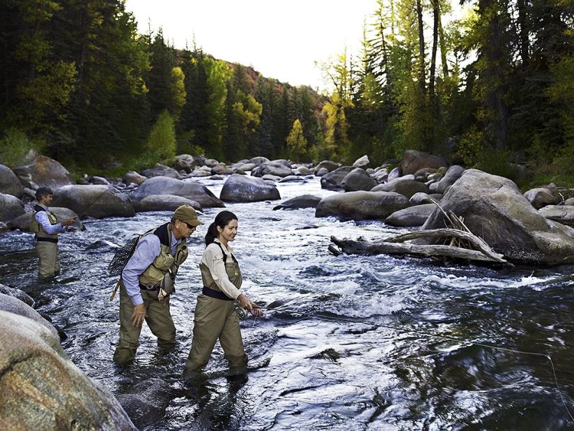 The spectacular scenery continues at Colorado's Rocky Mountains. Luxury hotel Little Nell's offers helicopter trips to a secluded lake, with fly-fishing showing guests the tricks of the trade.