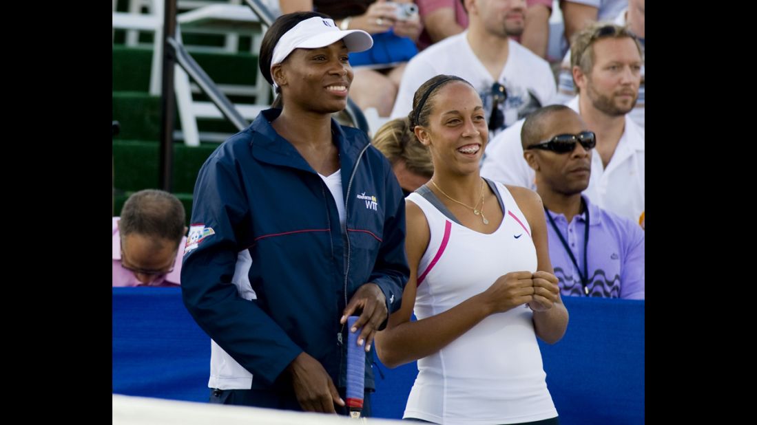 Madison Keys, at right next to Venus Williams, became one of the youngest players to win a Women's Tennis Association tour match when she beat Serena Williams at age 14.