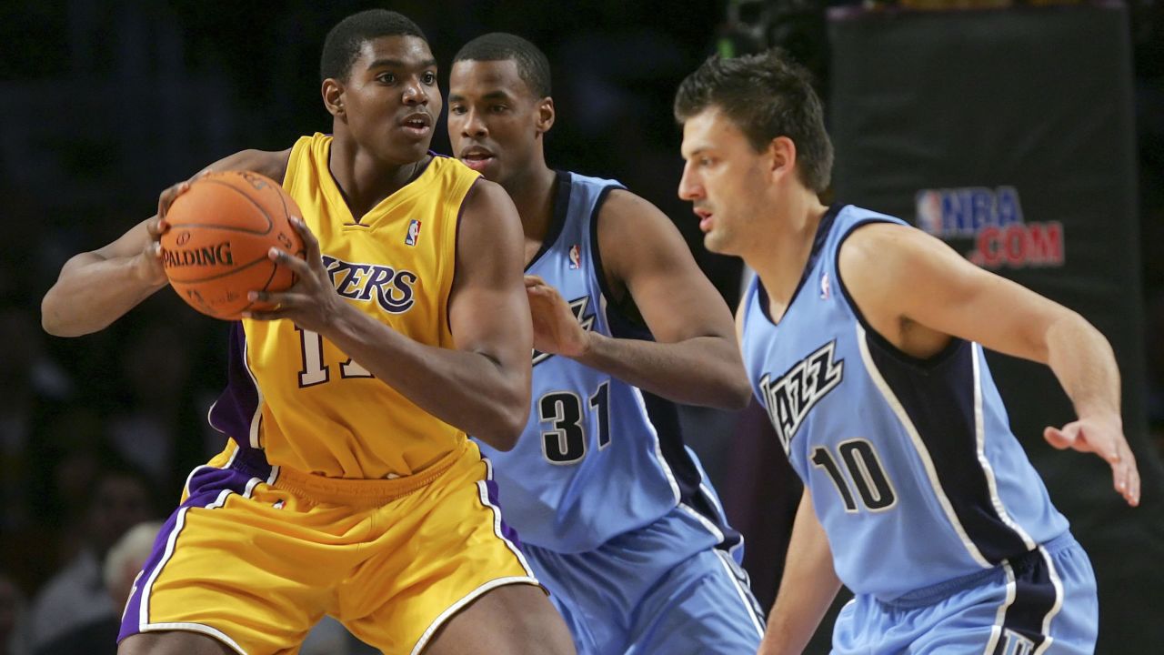 Big man Andrew Bynum went from high school to pro basketball, becoming the youngest player in the NBA. The Los Angeles Lakers took him with the 10th overall pick in the 2005 NBA Draft, and Bynum became a pro six days after his 18th birthday.