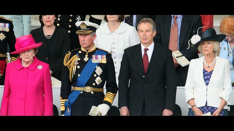 [File photo] Former Prime Minister Margaret Thatcher stands with Prince Charles, then Prime Minister Tony Blair and Camilla, Duchess of Cornwall, during a Falklands War ceremony on June 17, 2007, in London. 