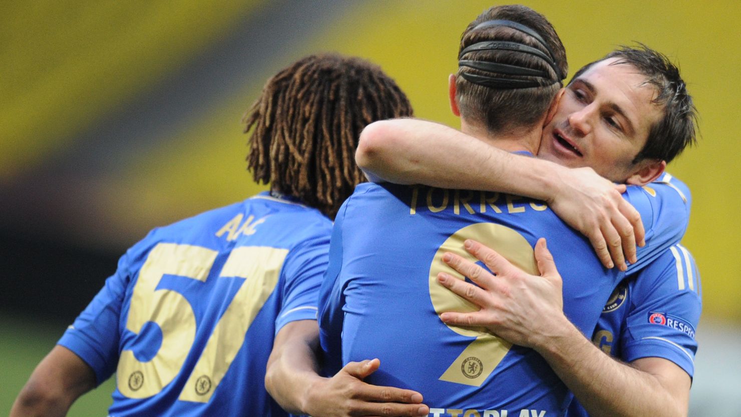 Fernando Torres is congratulated by Frank Lampard after his opening goal set Chelsea on their way to a second straight European semi
