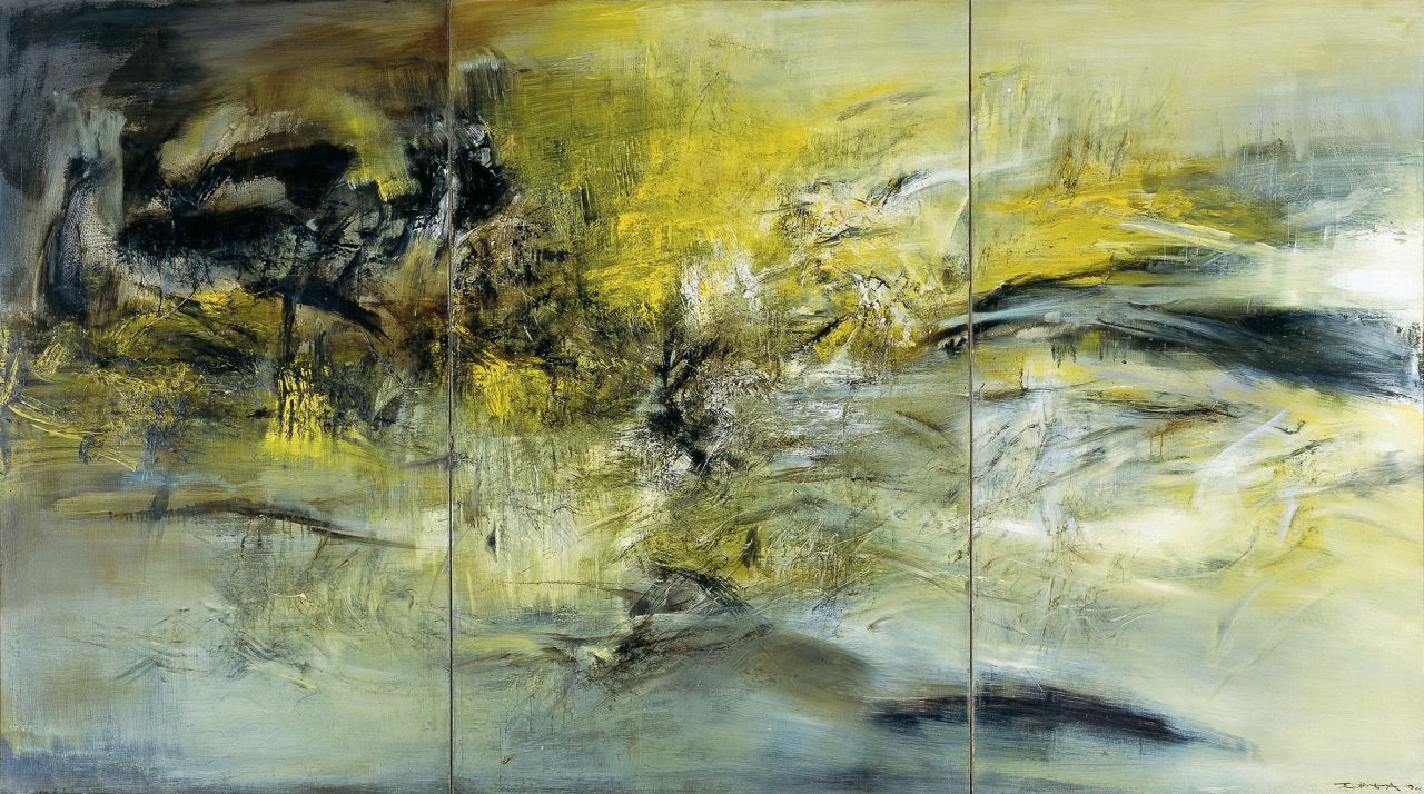 Zao eventually committed himself fully to abstract painting, rarely using even figurative titles after 1959.  Instead, he titled his works with their date of completion, marking their entry into the world.  This is his 1966 triptych, entitled "01.04.66."