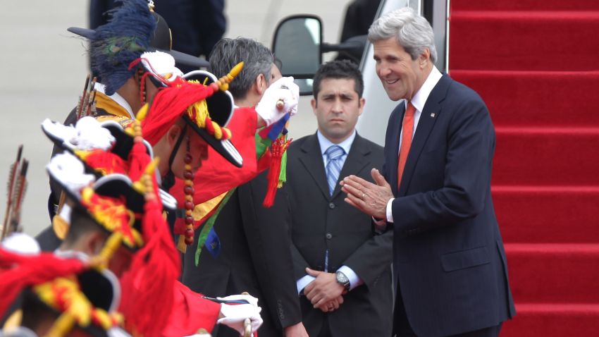  U.S. Secretary Of State John Kerry arrives at Seoul military airport on April 12, 2013 in Seoul, South Korea. Kerry is on a tour of Asia, visiting South Korea and Japan and will discuss issues surrounding North Korea. 