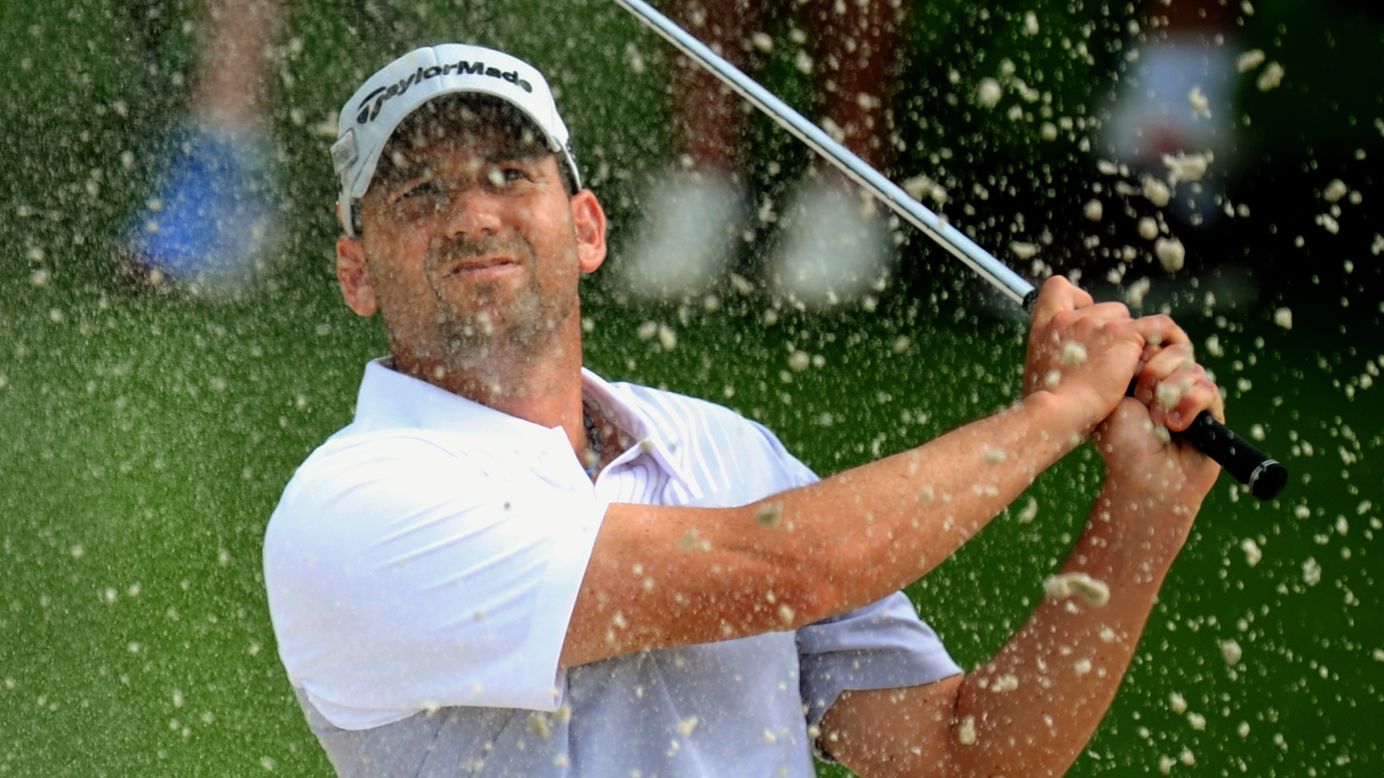 Sergio Garcia of Spain plays during the second round.