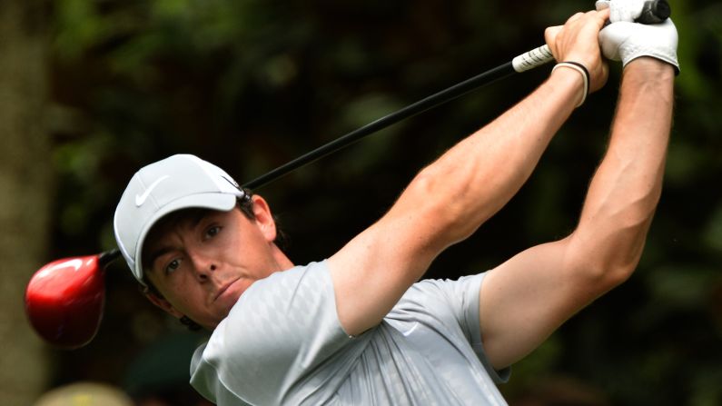 Rory McIlroy of Northern Ireland plays during the second round.