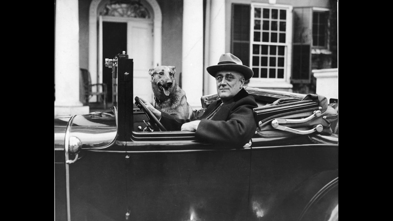 President Franklin D. Roosevelt outside his home in Hyde Park, New York, in 1935.