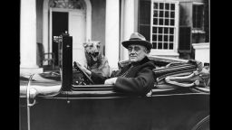 Portrait of American President Franklin Delano Roosevelt (1882 - 1945) as he sits behind the wheel of his car outside of his home in Hyde Park, New York, mid 1930s. (Photo by FPG/Getty Images)