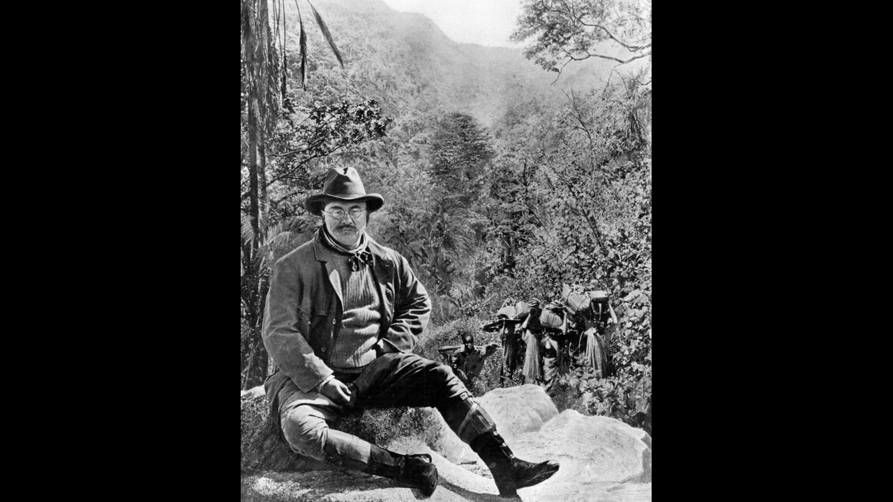 President Theodore Roosevelt is dressed for the hunt on a tour in Central Africa in 1909.