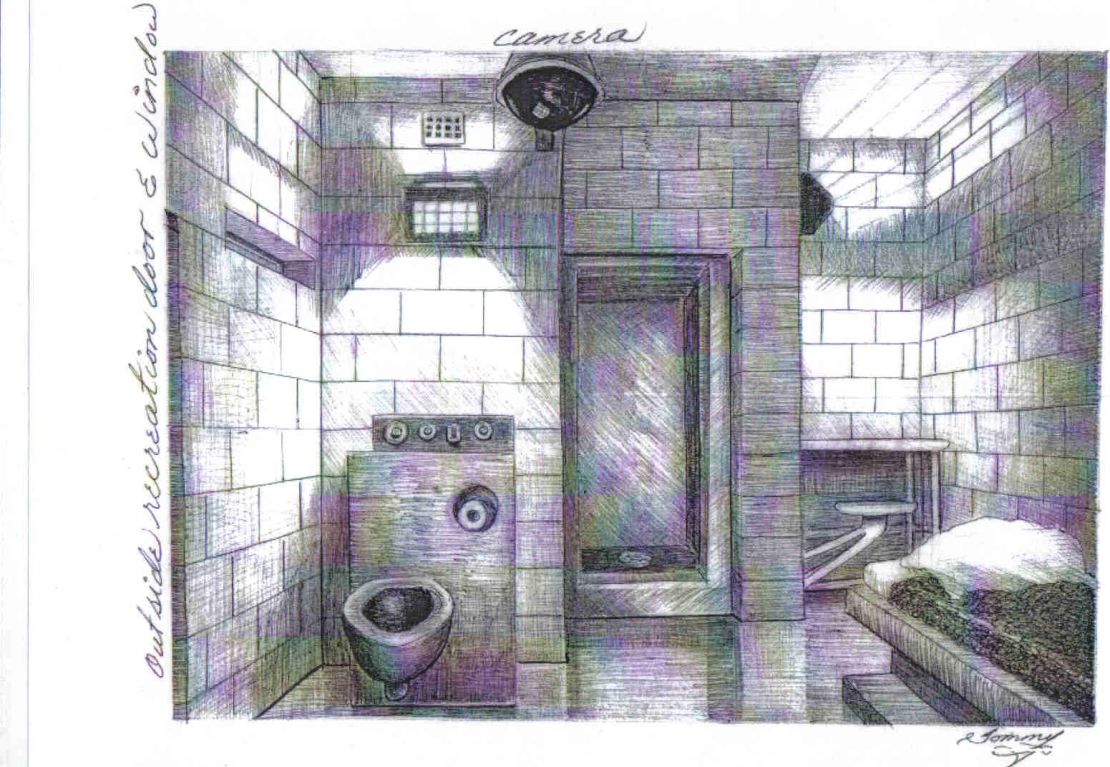 Tommy Silverstein drew this image of his solitary confinement cell in Colorado.