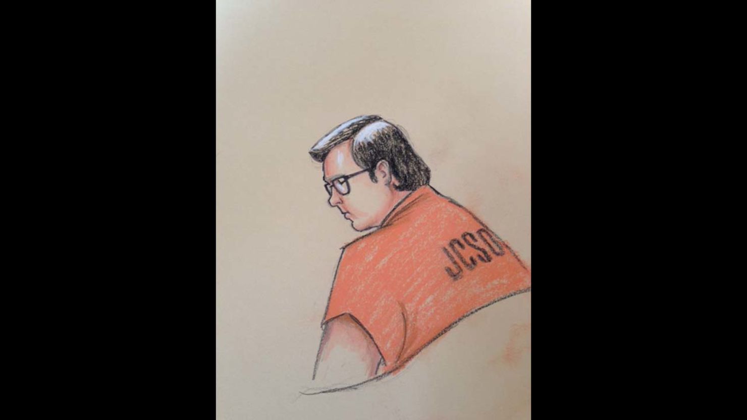 An artist's rendering of  Austin Sigg, who faces 18 criminal counts in the death of Jessica Ridgeway.
