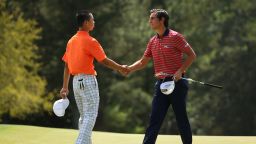 Guan Tianlang of China shakes hands with Matteo Manassero of Italy after the second round of the 2013 Masters Tournament at Augusta National Golf Club on Friday, April 12, in Augusta, Georgia. Click through to see all the shots from the second day and look back at the first round.