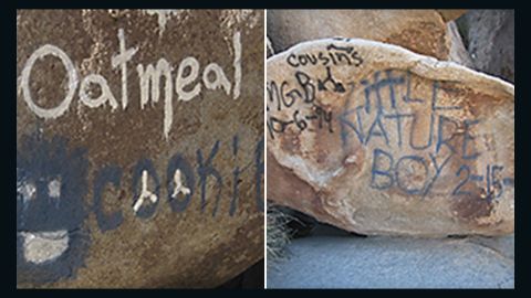 Graffiti on boulders at Joshua Tree National Park.