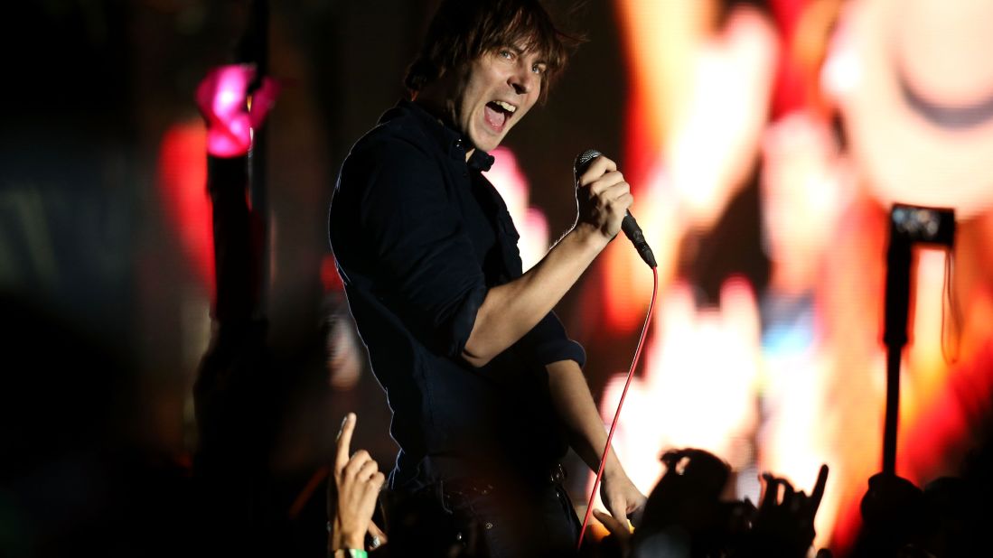 Thomas Mars of Phoenix performs on Day Two on April 13.