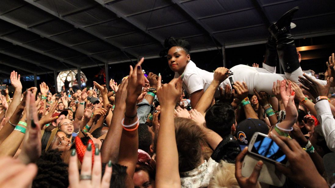 Janelle Monae crowd surfs during her performance on April 13.