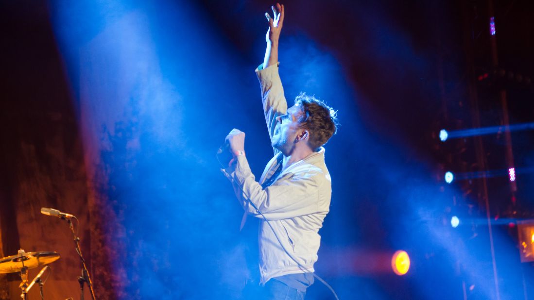 Damon Albarn of Blur performs on the main stage at Coachella on April 12.