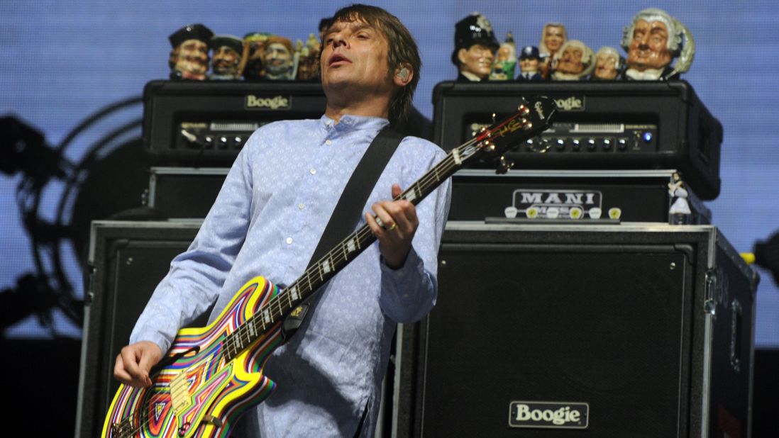 Gary Mounfield of The Stone Roses performs on April 12.